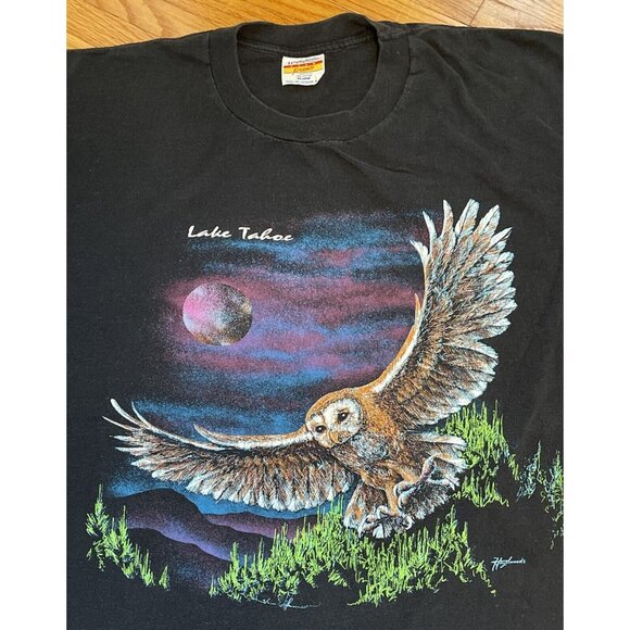 VTG 90s XXL 2XL Lake Tahoe Barn Owl Nature Habitat Single Stitch T-Shirt USA - Picture 6 of 11